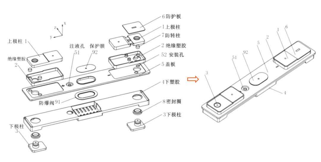 新能源電池蓋板上防爆閥組合圖